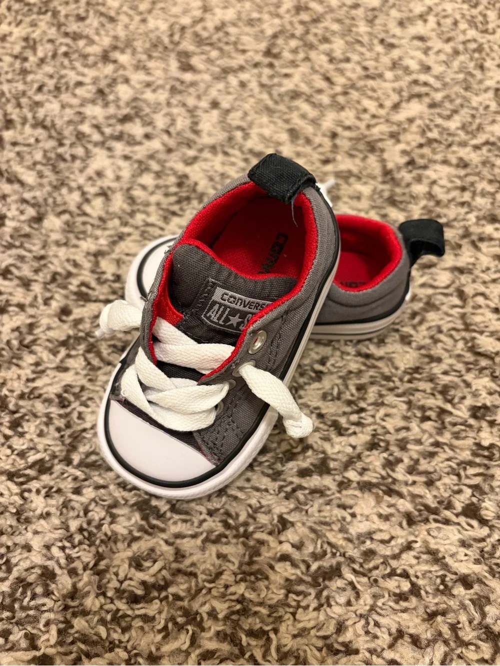 Baby Converse Gray and Red All Star Low-Top Sneakers